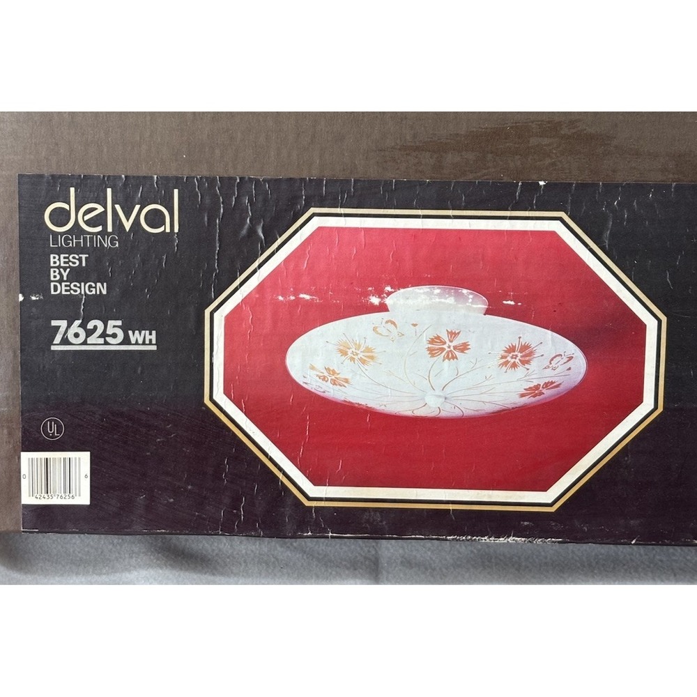 MCM Vintage Ceiling Light Fixture Delval Summer Days NEW In BOX 15" Diam